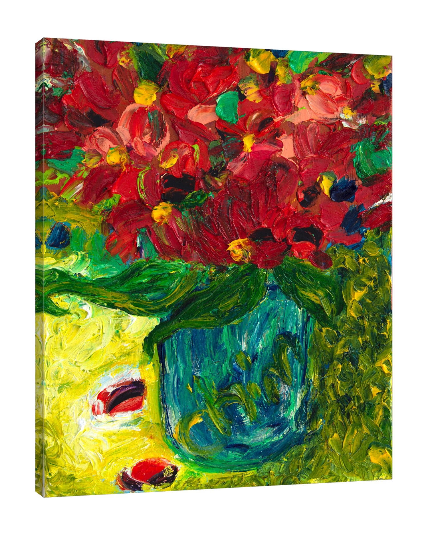Chiara-Magni,Modern & Contemporary,Floral & Botanical,Finger-paint,florals,floral,flowers,flower,petals,leaves,yellow,bouquets,vases,petals,green,red,