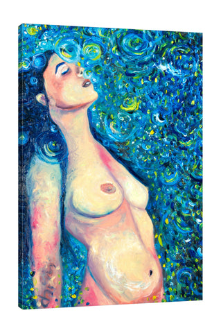 Chiara-Magni,Modern & Contemporary,People,Fantasy & Sci-Fi,Finger-paint,woman,lady,erotic,luna,swirls,swirl,blue,green,beige,