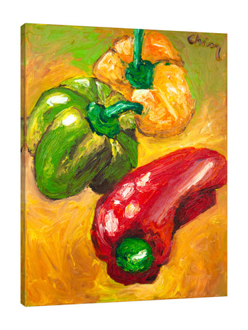 Chiara-Magni,Modern & Contemporary,Food & Beverage,Finger-paint,food,vegetable,peppers,pepper,red,yellow,green,