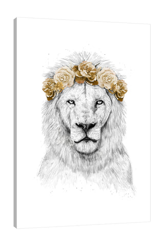 Balazs-Solti,Modern & Contemporary,Animals,Floral & Botanical,animals,animal,lion,lions,floral,florals,flowers,flower,gold,yellow,Salmon Pink,Blue,Red,White