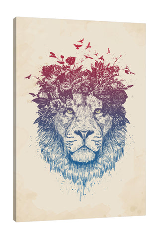 Balazs-Solti,Modern & Contemporary,Animals,Floral & Botanical,animals,animal,lion,lions,floral,florals,flowers,flower,birds,bird,paint drips,paint drip,Mist Gray,White,Gray,Lime Green,Purple,Charcoal Gray