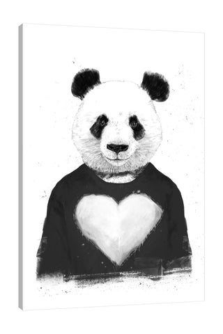 Balazs-Solti,Modern & Contemporary,Animals,animals,animal,panda,pandas,hearts,heart,black and white,lines,line,strokes,stroke,Red,Coral Pink,Black,Mist Gray,White