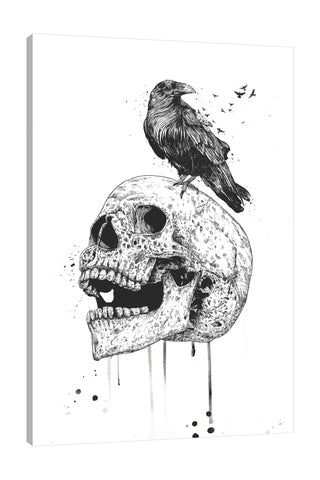 Balazs-Solti,Modern & Contemporary,Animals,People,bones,bone,skulls,skull,crow,crows,birds,bird,animals,animal,paint drips,paint drip,drips,drip,spots,spot,black and white,Charcoal Gray,Tan Orange,White,Gray