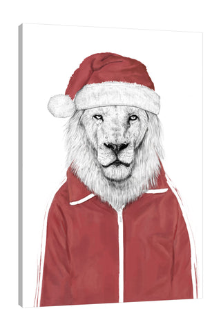 Balazs-Solti,Modern & Contemporary,Animals,Entertainment,animals,animal,lion,lions,santa,red,jacket,white,Red,Gray,Mist Gray