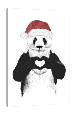 Balazs-Solti,Modern & Contemporary,Animals,Entertainment,animals,animal,panda,pandas,santa hat,christmas,santa,hearts,heart,Red,Mist Gray,Black,White