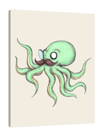 Ludwig-Van-Bacon,Vertical,3X4,Coastal,Modern & Contemporary,Animals,Nautical & Beach,coastal,octopus,octopuses,mustaches,mustache,green,animals,animal,Coral Pink,Gray,Mist Gray,Yellow