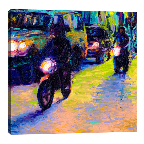 Iris-Scott,Modern & Contemporary,Transportation,motors,motorcycles,cars,lights,buildings,cities,