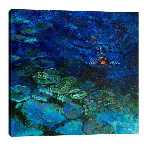 Iris-Scott,Modern & Contemporary,Animals,fish,animals,ponds,rocks,salmon,salmons,lily pads,